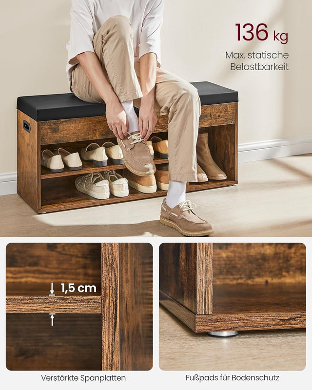Schuhbank Sitzbank Stauraum gepolstert Vintagebraun