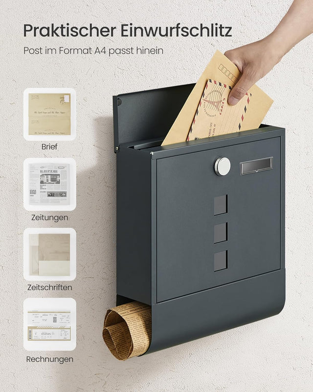 Wandbriefkasten Schloss Sichtfenster Zeitungsfach Anthrazitgrau