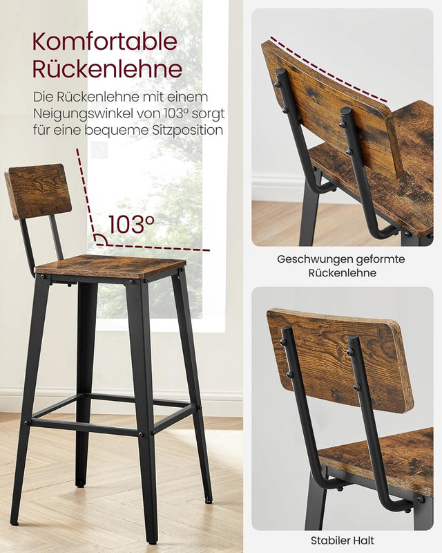 Barhocker Set mit Rückenlehne vintagebraun