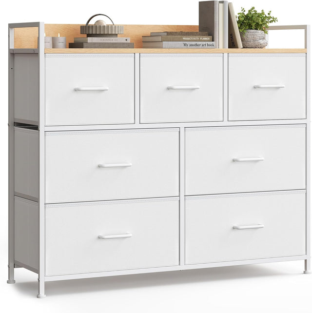 Kommode Stoffschubladen Metallgestell Industriedesign Wolkenweiss von Songmics