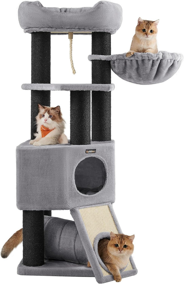 Kratzbaum mit Höhle und Hängematte hellgrau-schwarz