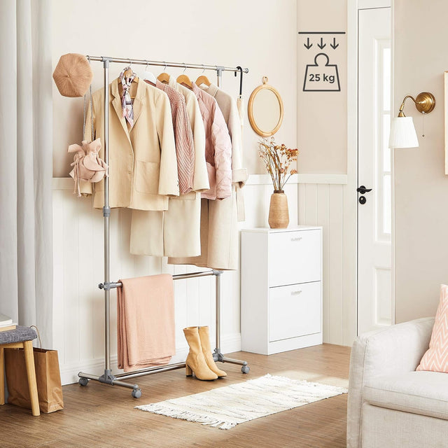 Kleiderständer Höhenverstellbar Edelstahl Rollen Silber