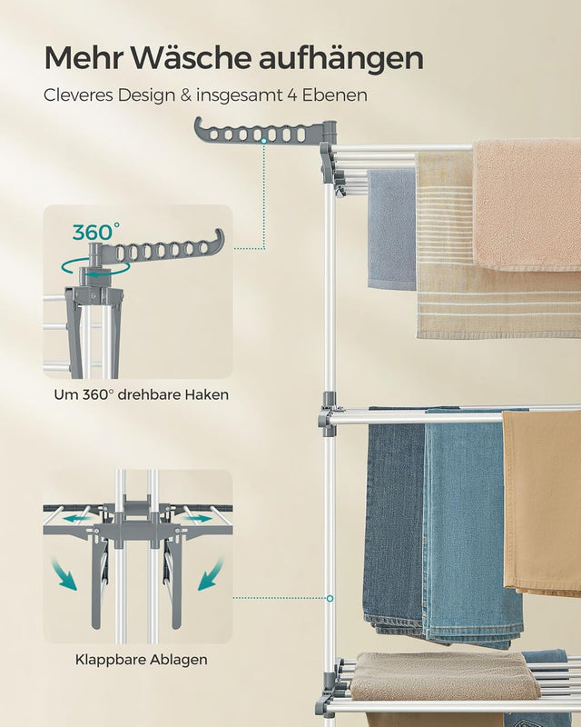 Wäscheständer klappbar mit Rollen weiss von Songmics