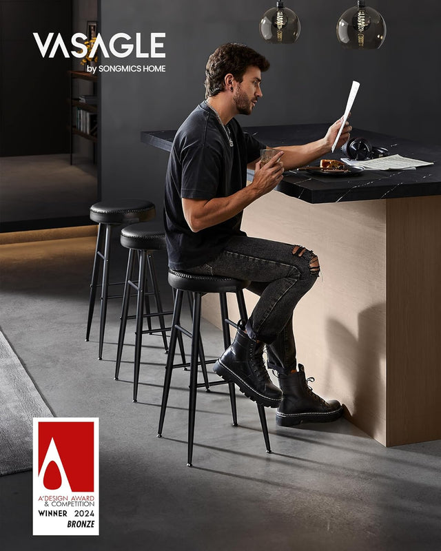 Barhocker 2er Set Kunstleder Mid-Century Schwarz Tall