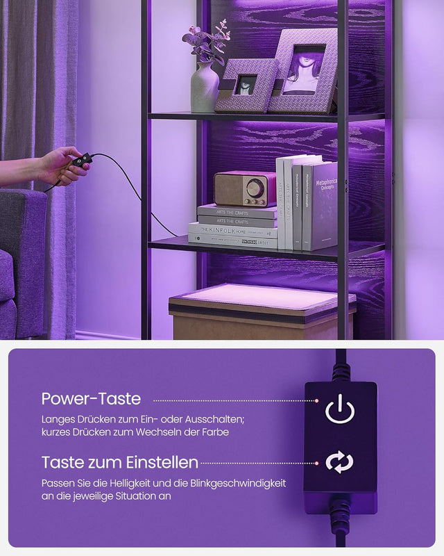 Bücherregal mit LED-Beleuchtung Ebenholzschwarz