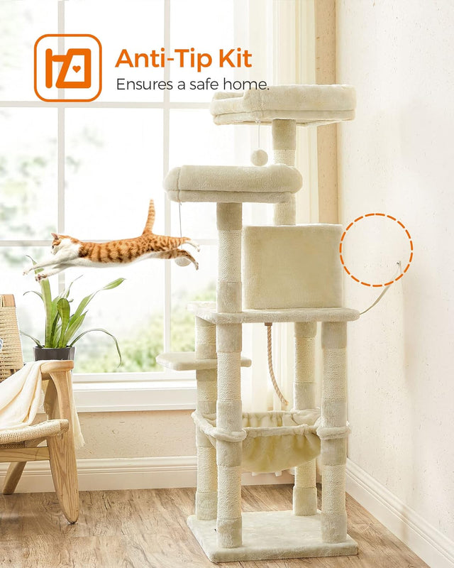 Kratzbaum Mehrstöckig mit Hängematte Beige