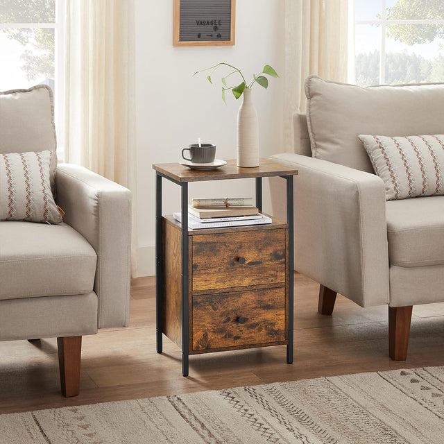 Nachttisch mit Schubladen Industrie-Design Vintagebraun-Schwarz