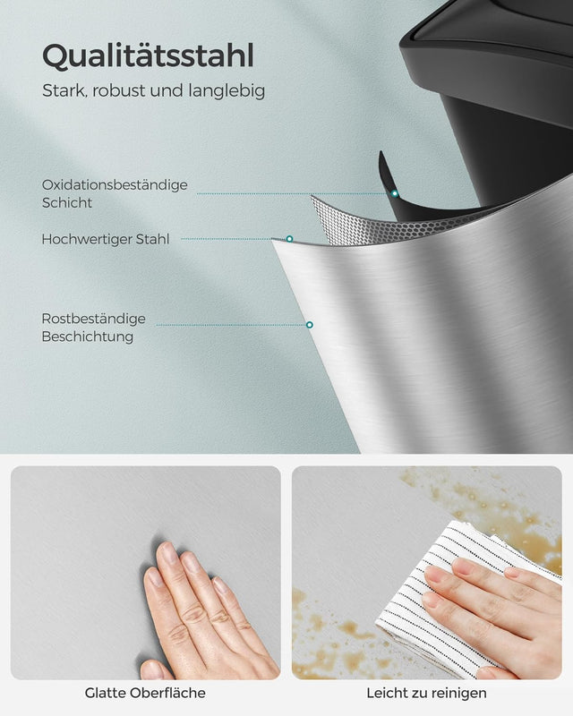 Mülleimer Küche 3-Fächer Treteimer Silber-Schwarz