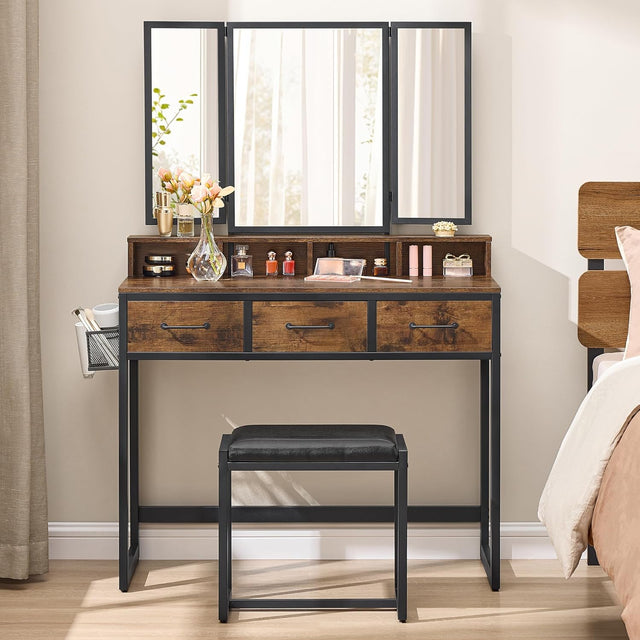 Schminktisch Set mit Hocker rustikal braun