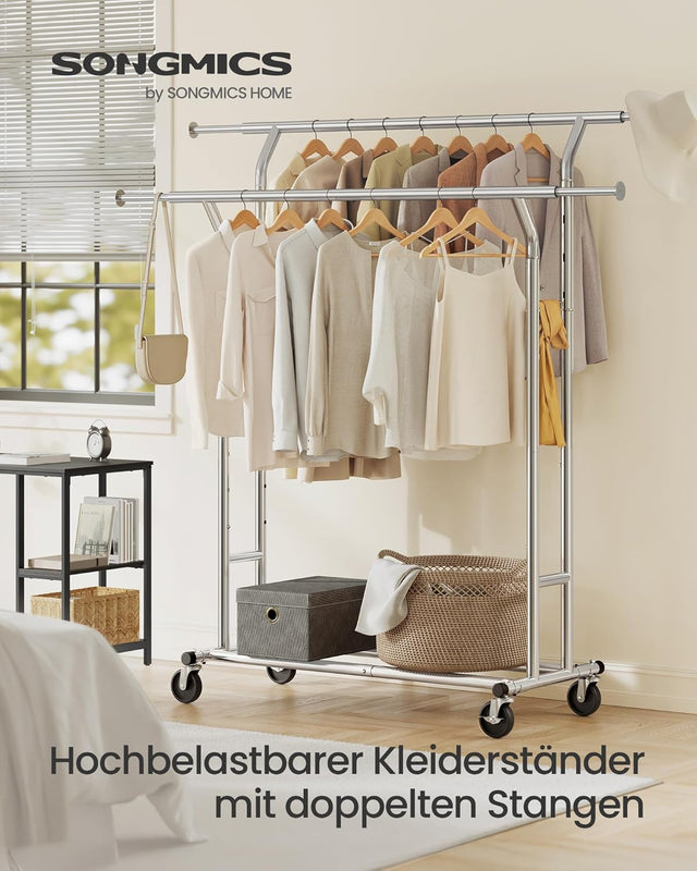 Kleiderständer Metall Schwerlast Verstellbar Rollen Silber von Songmics