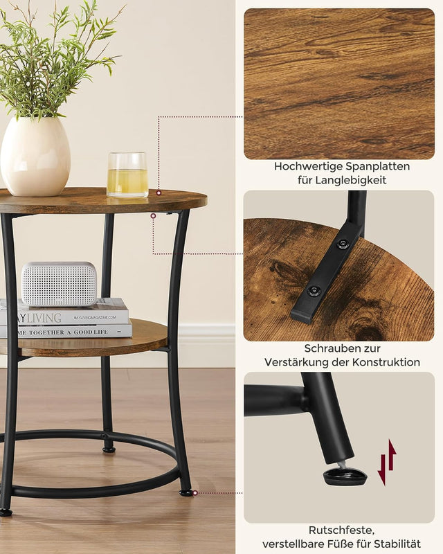 Beistelltisch Industrie-Design mit Ablagen vintagebraun