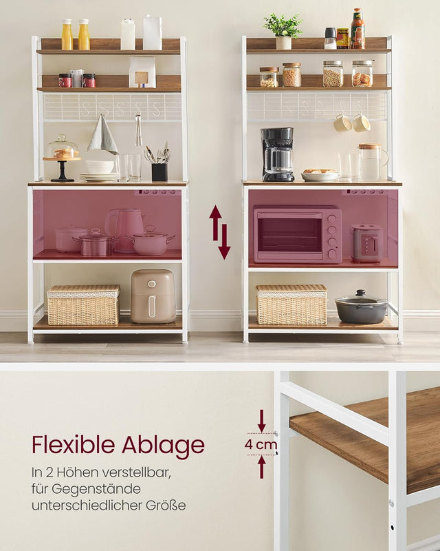 Küchenregal Steckdosen Mikrowellenregal Haken Walnussbraun