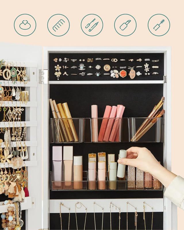 Schmuckschrank Spiegelschrank Stehend Make-up Organizer Weiss