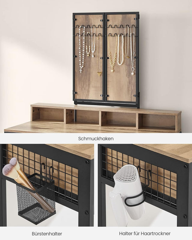 Schminktisch Spiegel Schubladen Hocker Eichenbraun Schwarz