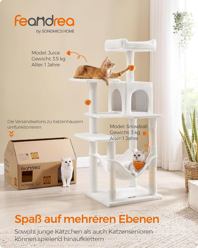 Kratzbaum Katzenhaus mit Hängematte cremeweiss