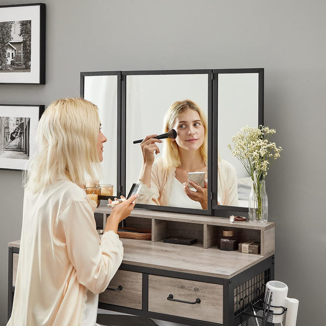 Schminktisch mit Spiegel und Hocker Greige Schwarz