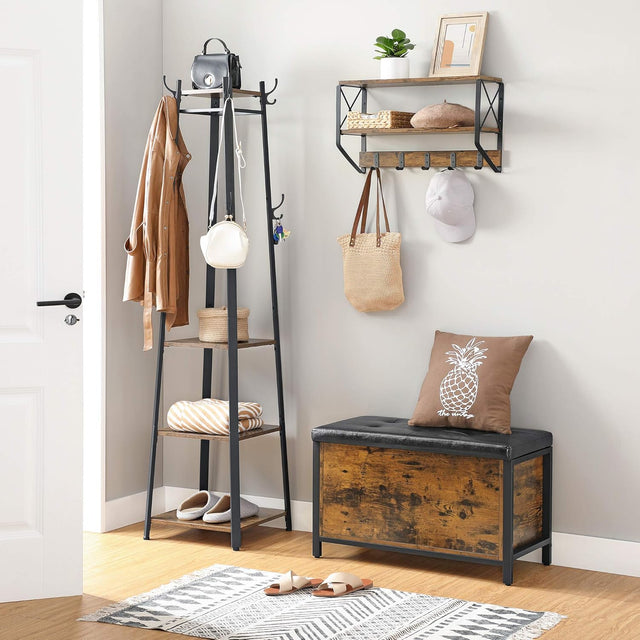 Sitzhocker Sitzbank mit Stauraum Kunstleder Vintagebraun von Songmics