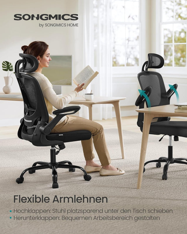 Bürostuhl ergonomisch mit Kopfstütze tintenschwarz