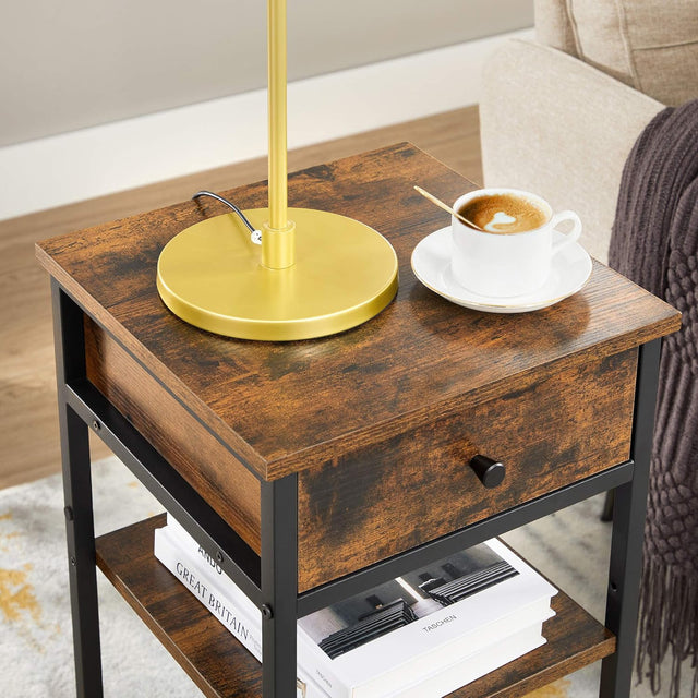 Nachttisch hoch mit Schublade rustikal Braun