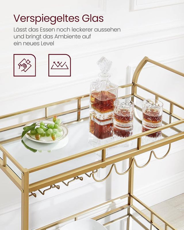 Servierwagen mit Gläserhalter und Glasablagen goldfarben von Songmics