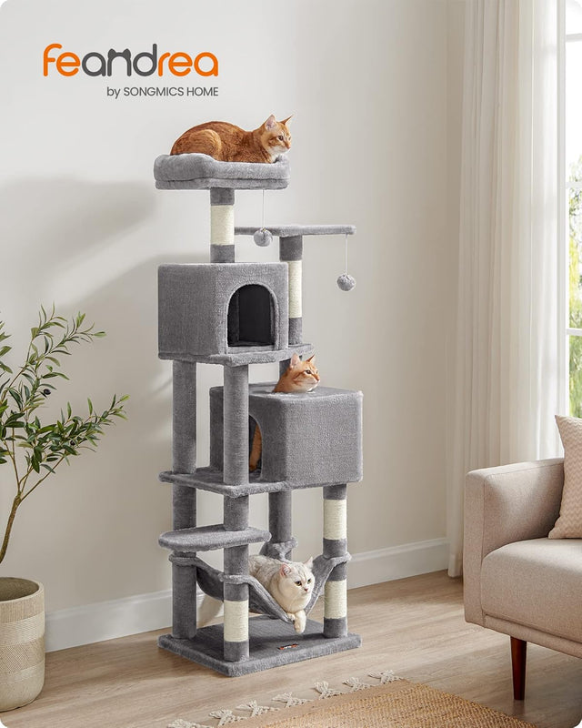 Kratzbaum Mehrstöckig mit Hängematte Hellgrau