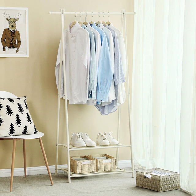 Kleiderständer mit Ablagen Metallgestell Cremeweiss