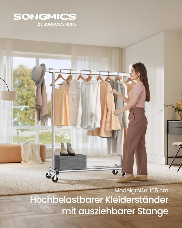 Kleiderständer Rollen Schwerlast Ausziehbar Transportabel Silber von Songmics