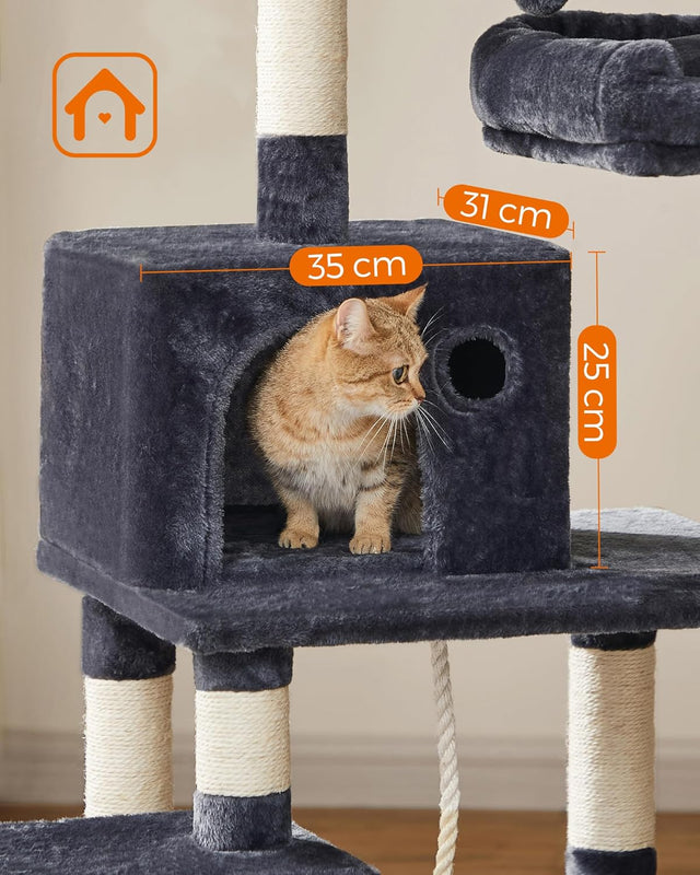 Kratzbaum Mehrstöckig mit Hängematte Rauchgrau