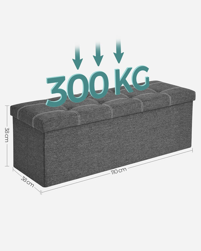 Sitzbank Stauraum 110cm Faltbar Leinenimitat Dunkelgrau