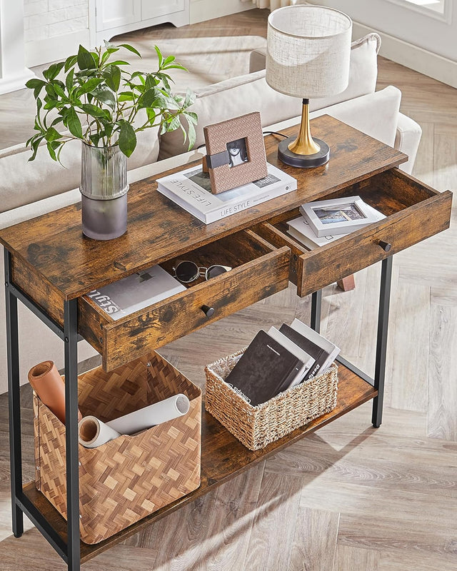 Konsolentisch Industrie Design Stahlgestell Vintagebraun