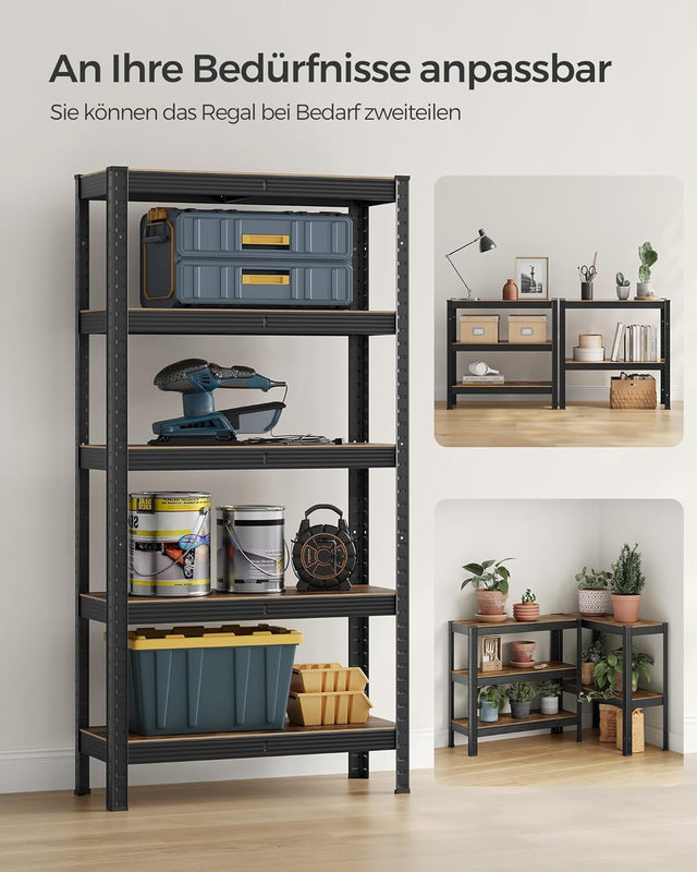 Standregal Industrie-Design mit 5 Ablagen, bis 650 kg belastbar, vintagebraun-schwarz von Songmics