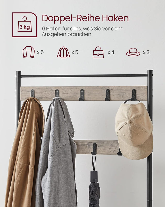 Garderobenständer mit Schuhablagen Industrie-Design Greige-Schwarz