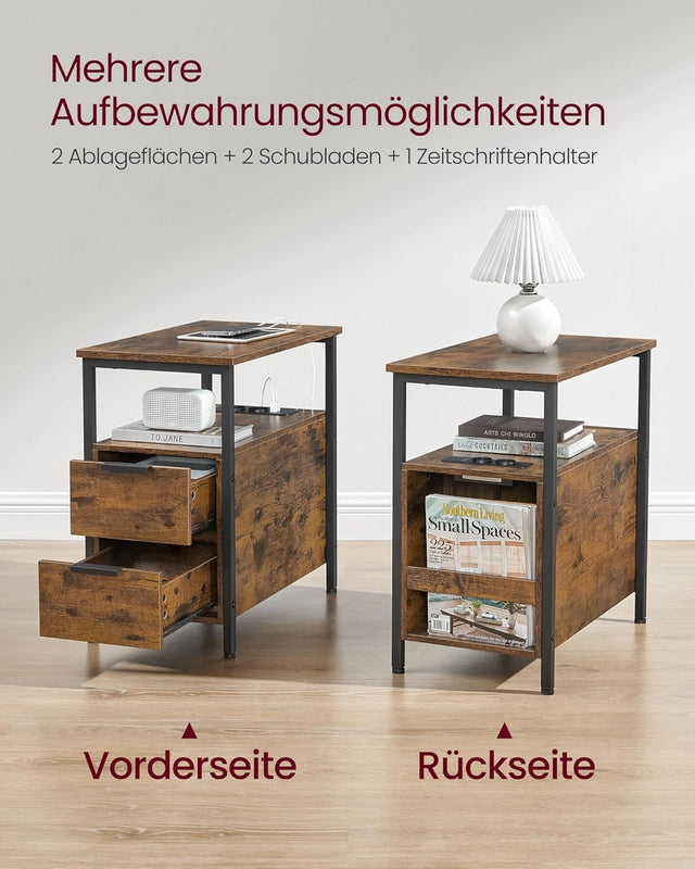 Beistelltisch mit Steckdosenleiste Vintagebraun-Schwarz