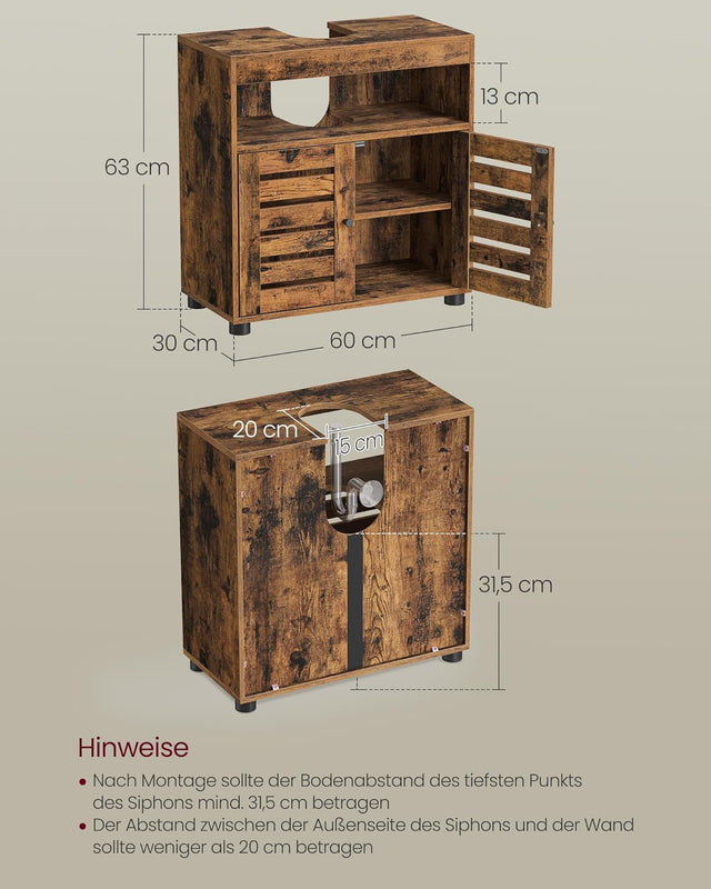 Waschbeckenunterschrank mit Lamellentüren vintagebraun von Songmics