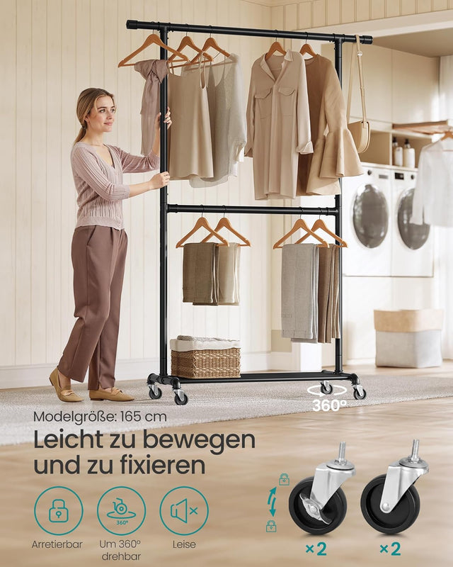 Kleiderständer Metall Industriedesign Rollen Schwarz