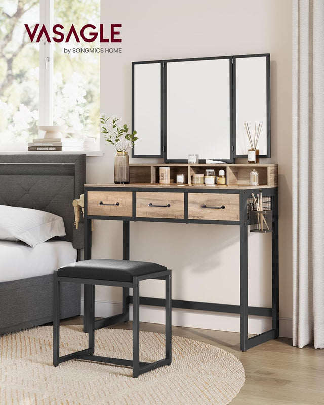 Schminktisch Spiegel Schubladen Hocker Eichenbraun Schwarz