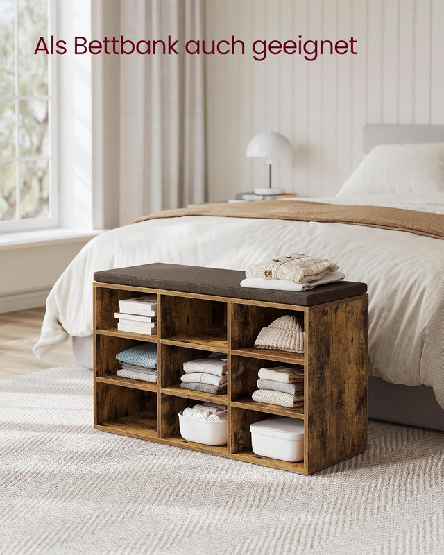 Schuhbank mit Stauraum und Kissen vintagebraun von Songmics