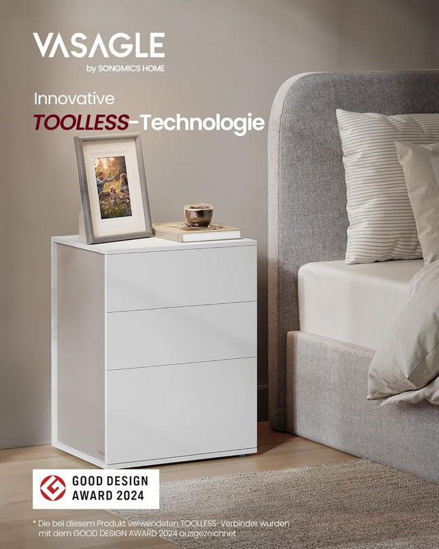 Nachttisch Beistelltisch 3 Schubladen Mattweiss