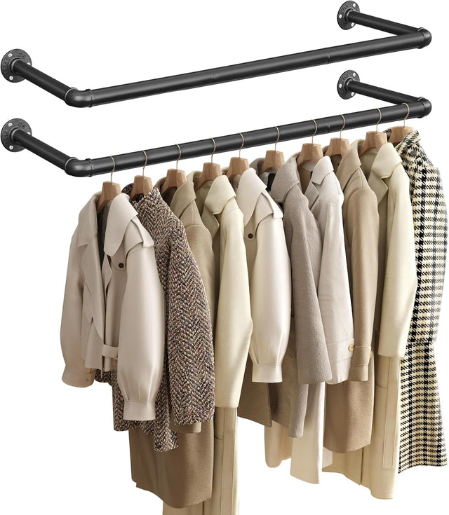 Kleiderstangen Wandmontage platzsparend Industrie-Design schwarz von Songmics