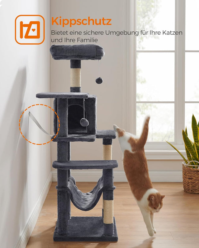 Kratzbaum Katzenhaus mit Hängematte rauchgrau