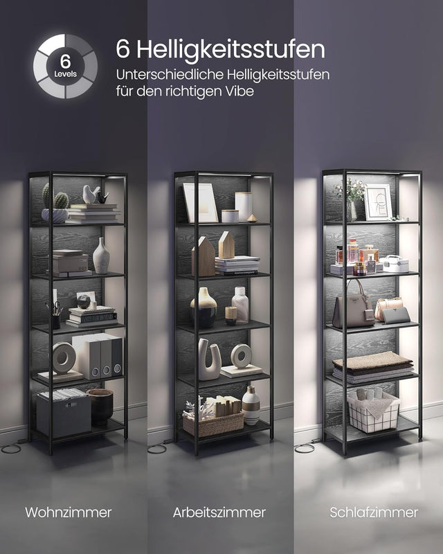 Bücherregal mit LED-Beleuchtung Ebenholzschwarz