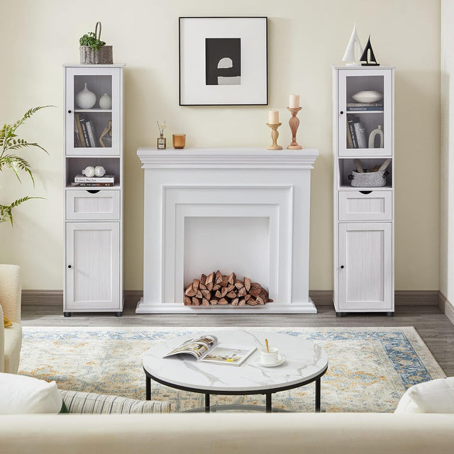 Badezimmerschrank Hochschrank Glastür Ahornweiss