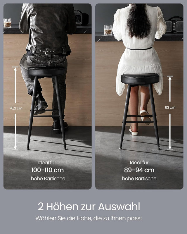 Barhocker 2er Set Kunstleder Mid-Century Schwarz Tall