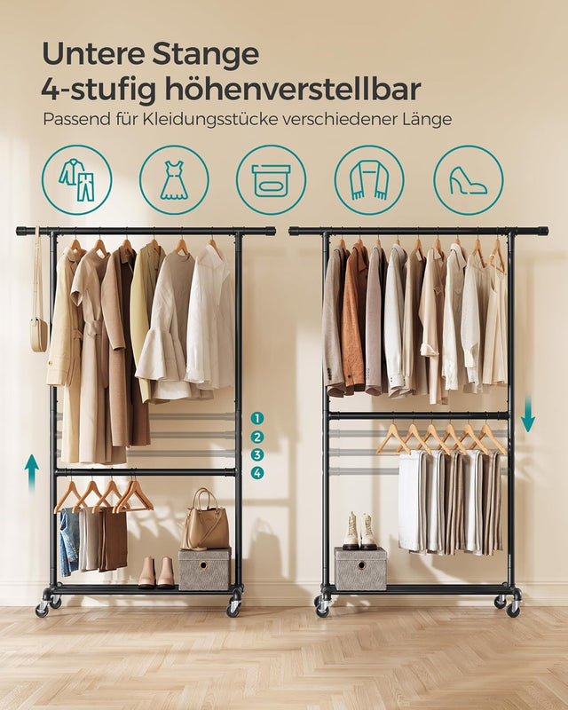 Kleiderständer Metall Industriedesign Rollen Schwarz