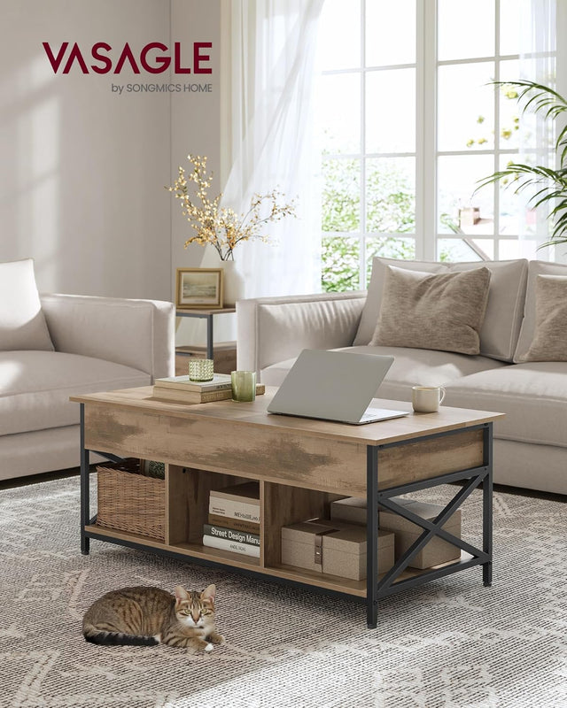 Couchtisch Höhenverstellbar Schubladen Offenes Fach Kamelbraun