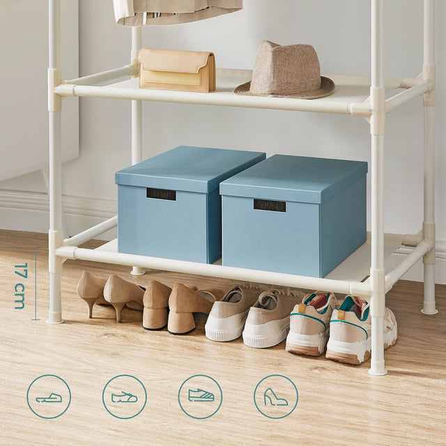 Kleiderständer Metall mit 2 Stangen und 2 Ablagen Weiss