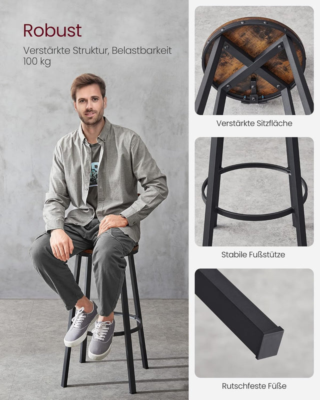 Barhocker 2er Set Metallgestell 73cm Vintagebraun von Songmics