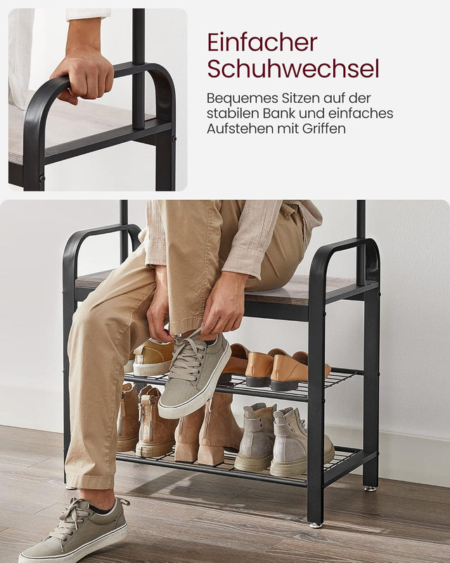 Garderobenständer mit Schuhbank Industrie-Design Greige