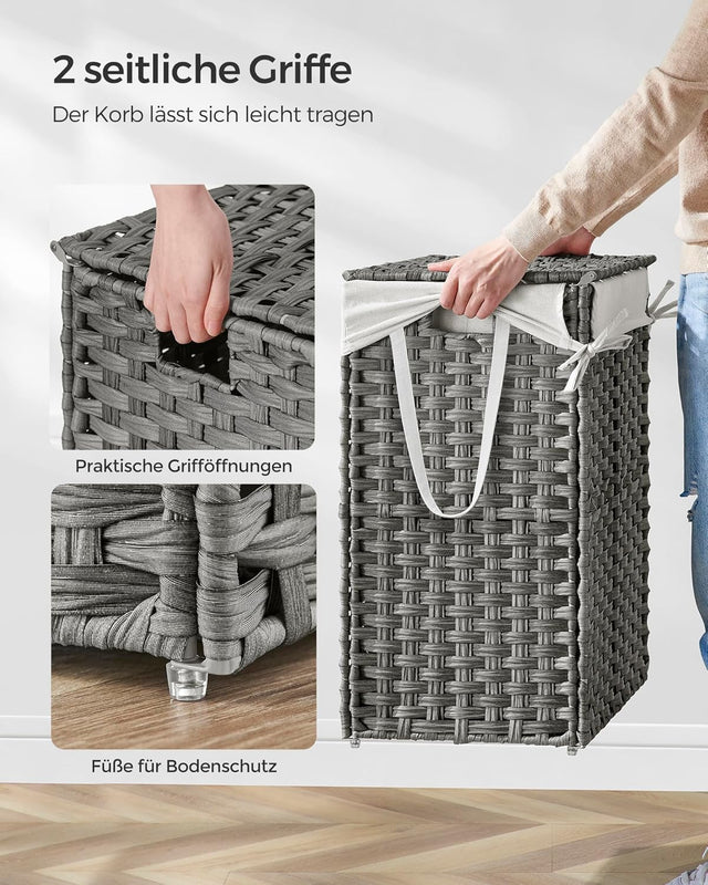 Wäschekorb Rattan Faltbar 90L Taubengrau von Songmics
