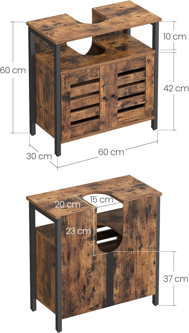 Waschbeckenunterschrank mit Lamellentüren vintagebraun-schwarz von Songmics